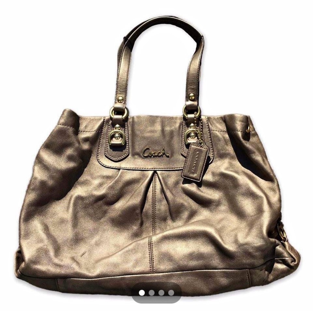 COACH Ashley Metallic Bronze Leather Carryall Satchel Bag (F15513) — NWOT - Picture 4 of 10